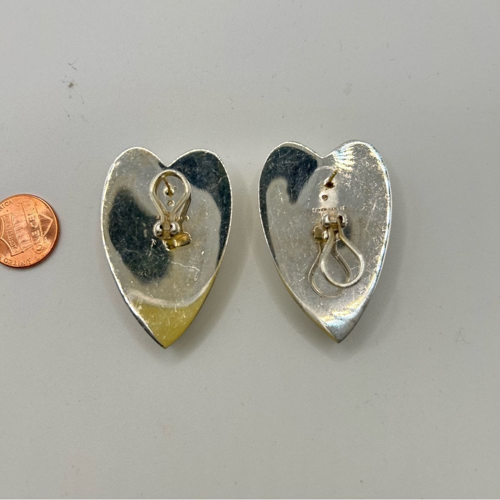 Bayanihan LTD Vintage Chunky Sterling Silver 925 Puffy Heart Pierced Earrings - Picture 3 of 7